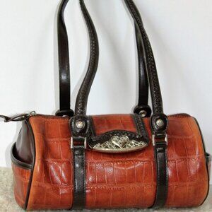 Marc Chantal Y2K BARREL BAG Croc embossed Tanned Faux Leather Western Heart